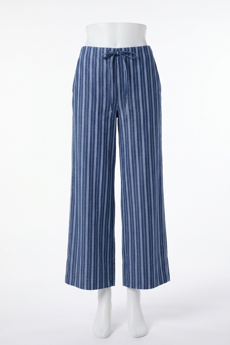 NEW LYSSE women's serefina wide leg trouser in vacay chambray stripe